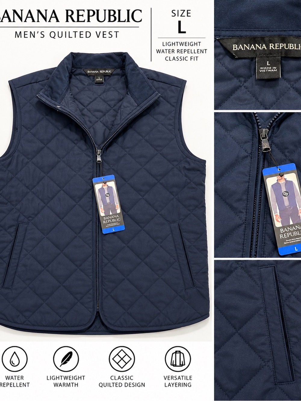 Banana Republic Quilted Vest in Navy Blue - Men's